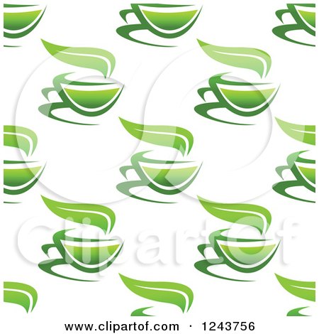 Clipart of a Seamless Background Pattern of Tea Cups and Leaves 2 - Royalty Free Vector Illustration by Vector Tradition SM