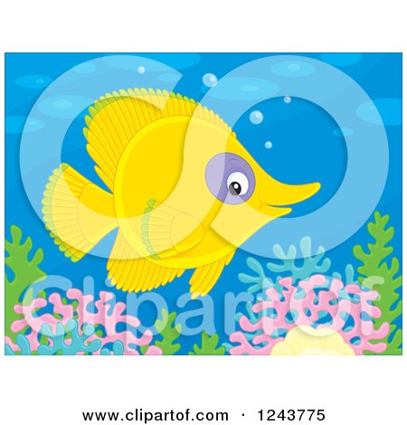 Clipart of a Yellow Marine Fish over Corals - Royalty Free Vector Illustration by Alex Bannykh
