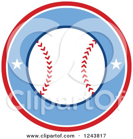 Clipart of a Cartoon Baseball in a Red and Blue Circle - Royalty Free Vector Illustration by Hit Toon