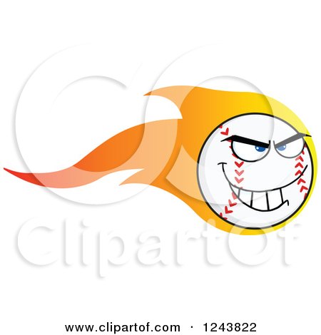 Clipart of a Tough Cartoon Baseball Character with a Trail of Flames - Royalty Free Vector Illustration by Hit Toon