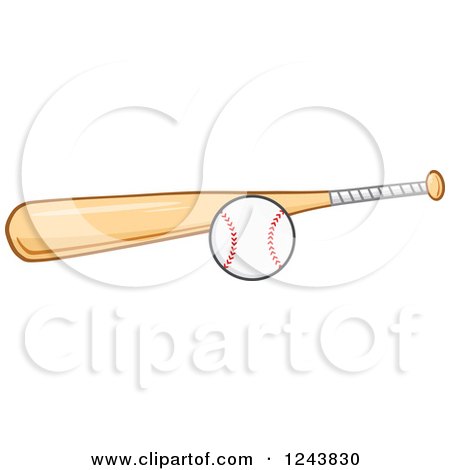 Clipart of a Wooden Baseball Bat and Ball - Royalty Free Vector Illustration by Hit Toon