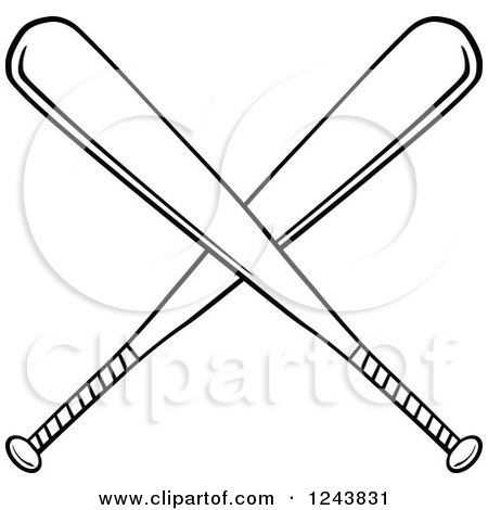Clipart of Crossed Black and White Baseball Bats - Royalty Free Vector Illustration by Hit Toon