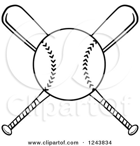 Clipart of Crossed Black and White Baseball Bats and a Ball - Royalty Free Vector Illustration by Hit Toon