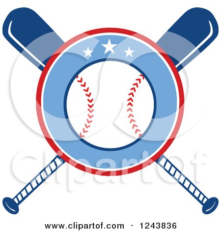 Clipart of Crossed Baseball Bats and a Ball in a Circle - Royalty Free Vector Illustration by Hit Toon