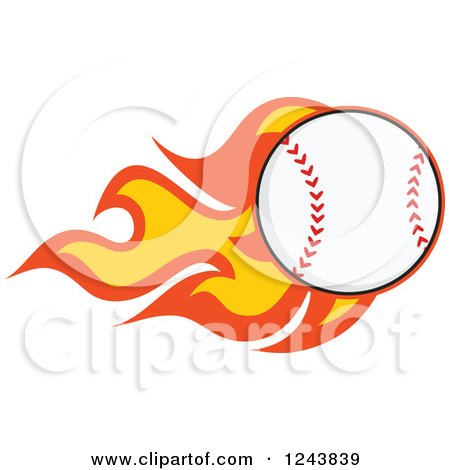 Clipart of a Cartoon Fast Baseball with a Trail of Flames - Royalty Free Vector Illustration by Hit Toon