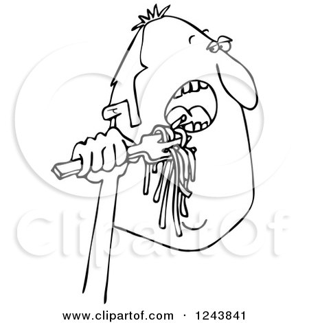 Clipart of a Black and White Man Eating Spaghetti - Royalty Free Vector Illustration by djart