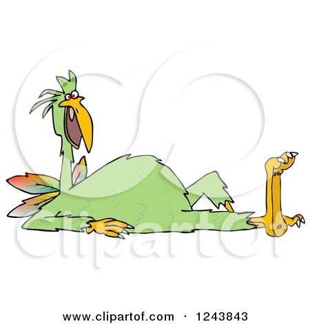 Clipart of a Strange Green Bird Resting - Royalty Free Illustration by djart