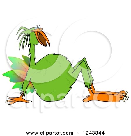 Clipart of a Strange Green Bird Leaning Back - Royalty Free Illustration by djart
