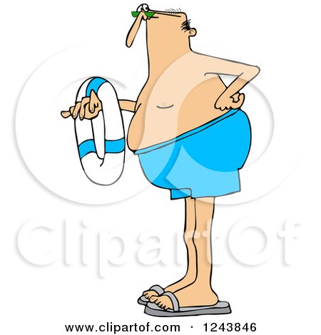 Clipart of a Caucasian Long Legged Man Holding an Inner Tube - Royalty Free Vector Illustration by djart