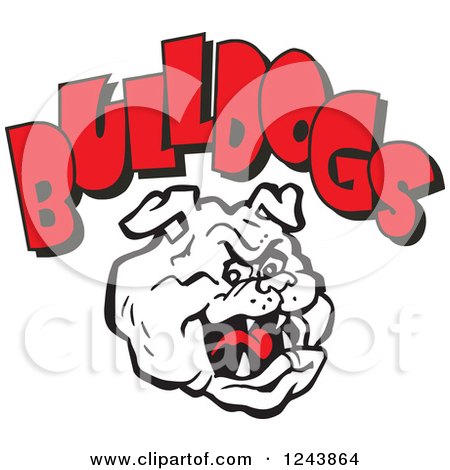 Clipart of Red Text over a Bulldog Head - Royalty Free Vector Illustration by Johnny Sajem