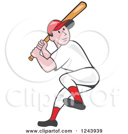 Clipart of a Cartoon Male Baseball Player Athlete Batting - Royalty Free Vector Illustration by patrimonio