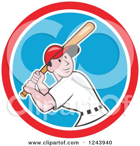 Clipart of a Cartoon Male Baseball Player Athlete Batting in a Circle - Royalty Free Vector Illustration by patrimonio