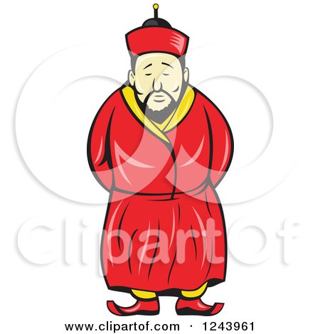 Clipart of a Cartoon Chinese Man in a Traditional Robe - Royalty Free Vector Illustration by patrimonio