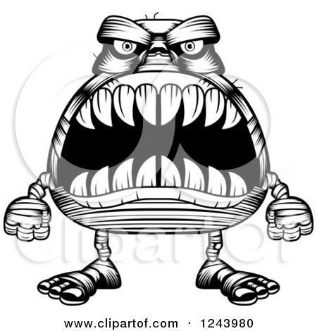 Clipart of a Black and White Mummy Monster with Big Teeth - Royalty Free Vector Illustration by Cory Thoman