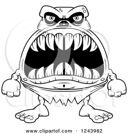Clipart of a Black and White Ghoul Monster with Big Teeth - Royalty Free Vector Illustration by Cory Thoman