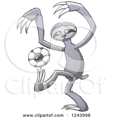 Clipart of a Soccer Football Sloth Kicking - Royalty Free Vector Illustration by Zooco