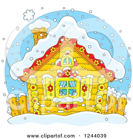 Clipart of a Quaint Log Cabin in the Snow - Royalty Free Vector Illustration by Alex Bannykh