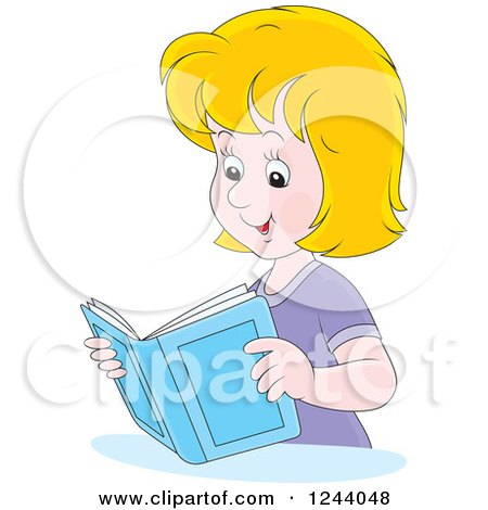 Clipart of a Happy Blond Woman Reading a Book - Royalty Free Vector Illustration by Alex Bannykh