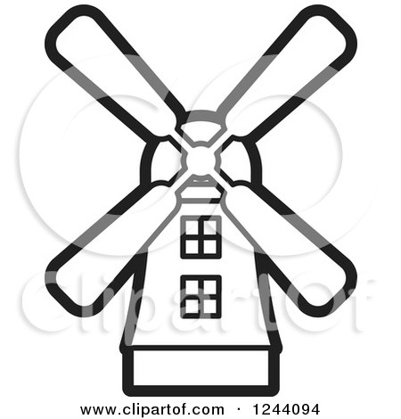 Clipart of a Black and White Windmill 2 - Royalty Free Vector Illustration by Lal Perera
