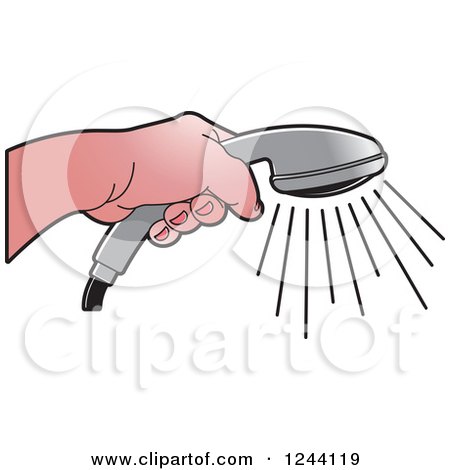 Clipart of a Hand Holding a Shower Head - Royalty Free Vector Illustration by Lal Perera