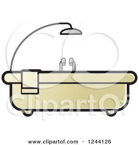 Clipart of a Beige Bath Tub with Shower Above - Royalty Free Vector Illustration by Lal Perera