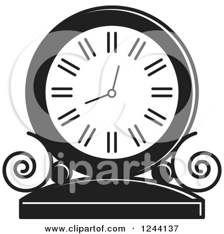 Clipart of a Black and White Mantle Clock - Royalty Free Vector Illustration by Lal Perera