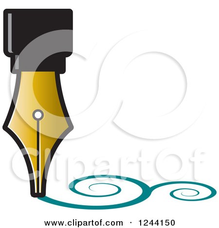 Clipart of a Vintage Fountain Pen Nib Drawing Teal Swirls - Royalty Free Vector Illustration by Lal Perera