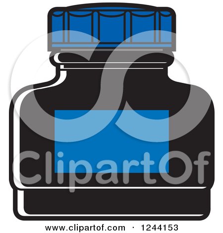 Clipart of an Ink Bottle with a Blue Label - Royalty Free Vector Illustration by Lal Perera
