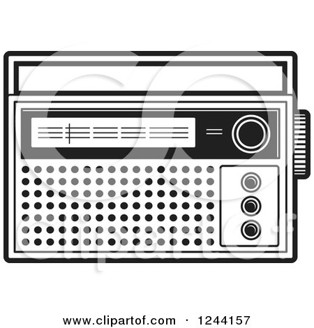 Clipart of a Black and White Pocket Radio - Royalty Free Vector Illustration by Lal Perera