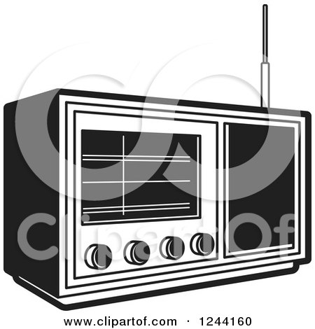 Clipart of a Black and White Retro Radio 2 - Royalty Free Vector Illustration by Lal Perera