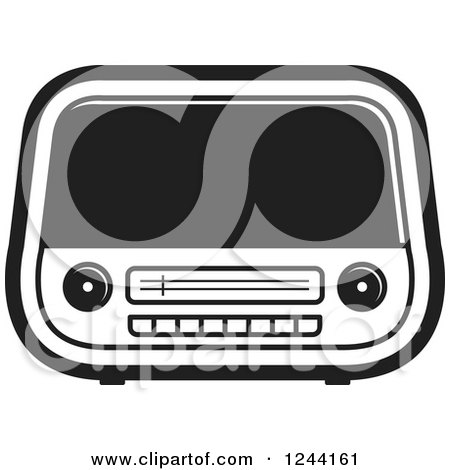 Clipart of a Black and White Retro Radio 3 - Royalty Free Vector Illustration by Lal Perera