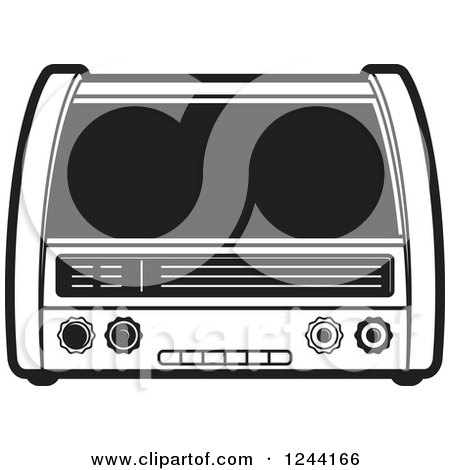 Clipart of a Black and White Retro Radio 4 - Royalty Free Vector Illustration by Lal Perera