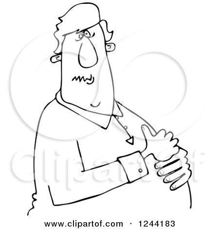 Clipart of a Black and White Man with Heartburn, Holding His Chest - Royalty Free Vector Illustration by djart