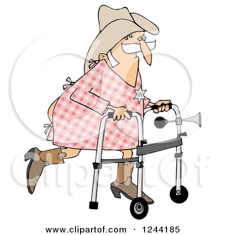 Clipart of a Senior Cowboy Man Using a Walker - Royalty Free Illustration by djart