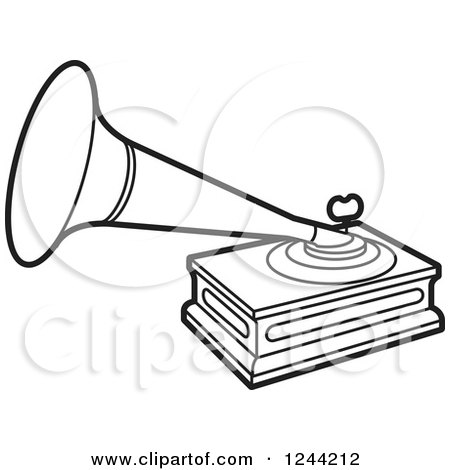 Clipart of a Black and White Phonograph Gramophone - Royalty Free Vector Illustration by Lal Perera