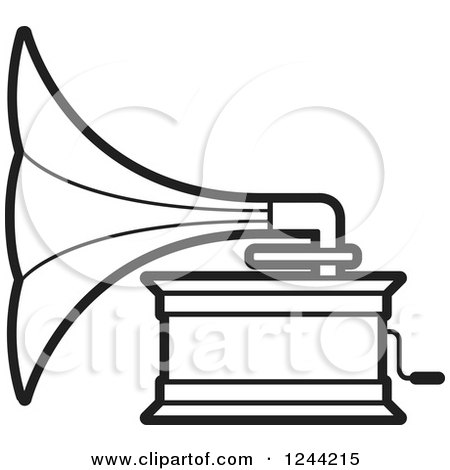 Clipart of a Black and White Phonograph Gramophone 3 - Royalty Free Vector Illustration by Lal Perera