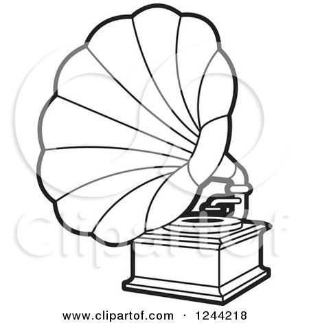 Clipart of a Black and White Phonograph Gramophone 4 - Royalty Free Vector Illustration by Lal Perera