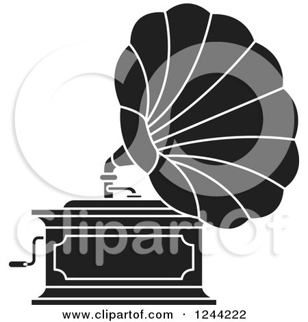 Clipart of a Black and White Phonograph Gramophone 6 - Royalty Free Vector Illustration by Lal Perera