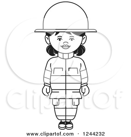 Clipart of a Black and White Female Fire Fighter - Royalty Free Vector Illustration by Lal Perera