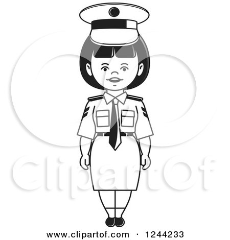 Clipart of a Black and White Female Pilot - Royalty Free Vector Illustration by Lal Perera