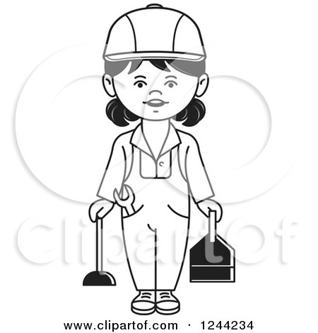 Clipart of a Black and White Female Plumber or Handyman - Royalty Free Vector Illustration by Lal Perera