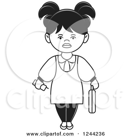 Clipart of a Black and White Businesswoman with a Briefcase and Cell Phone - Royalty Free Vector Illustration by Lal Perera