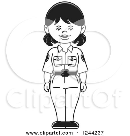 Clipart of a Grayscale Police Woman - Royalty Free Vector Illustration by Lal Perera