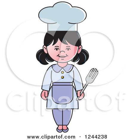 Clipart of a Female Chef Holding a Fork - Royalty Free Vector Illustration by Lal Perera