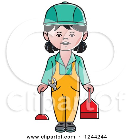 Clipart of a Female Plumber or Handyman - Royalty Free Vector Illustration by Lal Perera