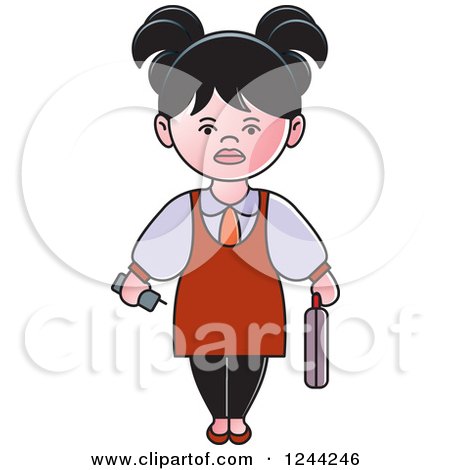 Clipart of a Businesswoman with a Briefcase and Cell Phone - Royalty Free Vector Illustration by Lal Perera