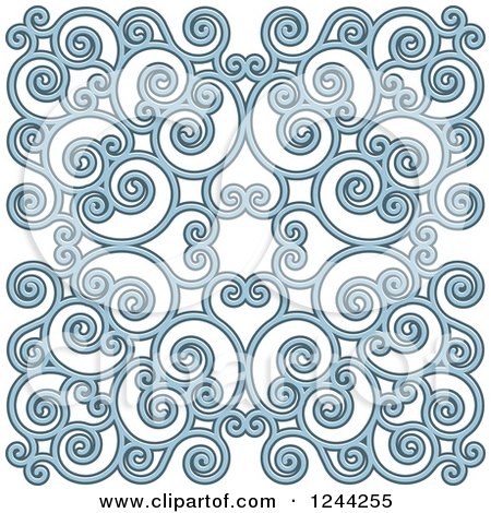 Clipart of a Background of Swirls Forming an Ornate Design in Blue - Royalty Free Vector Illustration by Lal Perera