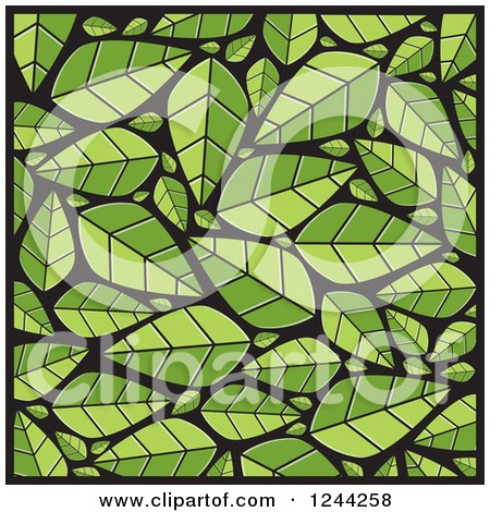 Clipart of a Background of Green Leaves over Black - Royalty Free Vector Illustration by Lal Perera