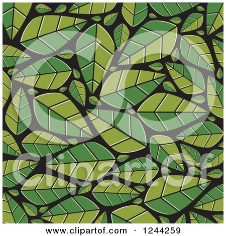 Clipart of a Background of Green Leaves over Black 2 - Royalty Free Vector Illustration by Lal Perera