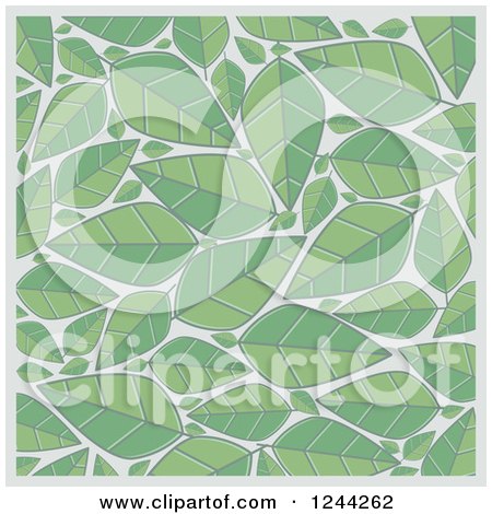 Clipart of a Background of Green Leaves over White - Royalty Free Vector Illustration by Lal Perera